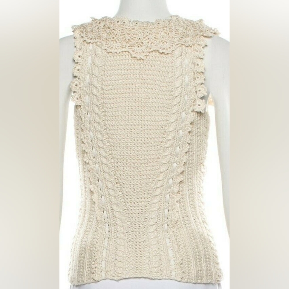$2,200 OSCAR DE LA RENTA IVORY SILK WOOL EXCL CABLE KNIT RUNWAY BLOUSE M - Picture 9 of 13